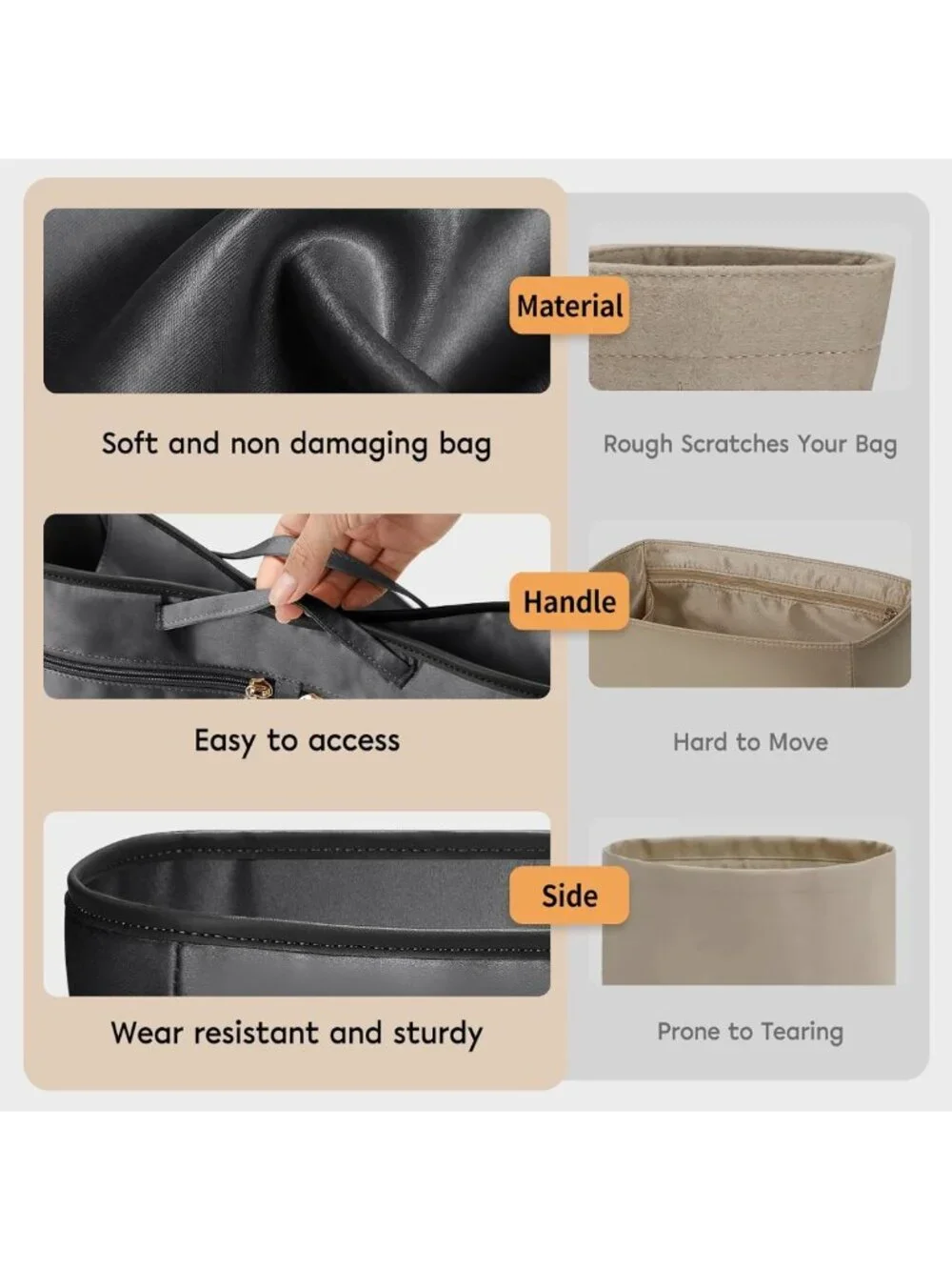 Multi-Pocket Tote Bag Organizer Insert - 11.42 Inch Satin Purse Organizer